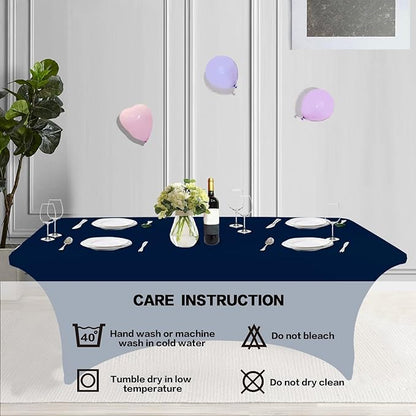 IVAPUPU 4FT Table Cloth for Rectangular Fitted Events Stretch Jean Blue Table Covers Washable Cover Spandex Tablecloth Protector for Party, Wedding, Cocktail, Banquet, Festival