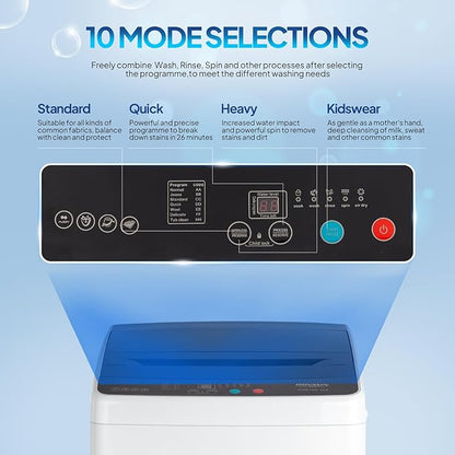 ROVSUN 30LBS Washing Machine, Full-Automatic Portable Washer with Stainless Steel Drum, Electric Laundry Machine, 110V Washer and Spin Dryer Combo with Drain Pump for Home, Apartment, Dorm