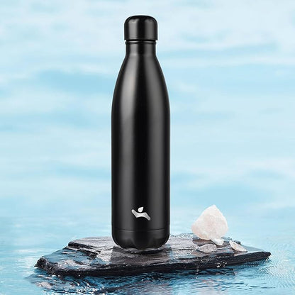 Insulated Water Bottles,25 oz Double Wall Stainless Steel Vacumm Metal Flask for Sports Travel,Midnight Black