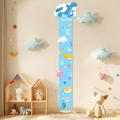 Personalized Name Growth Chart, Marine Animals Wooden Growth Chart for Kids, Height Chart for Boys Girls, Measuring Board for Kids Height for Child's Room, Nursery Decor Decoration
