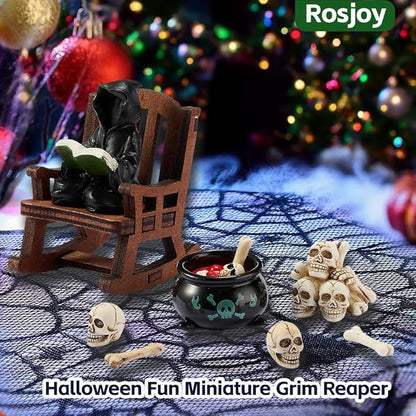 Halloween Fun Miniature Grim Reaper Figurine,Gothic Horror Resin Grim Reaper Decor,for Bookshelf Decor,Desk Trinkets,Collectible,Party Gifts