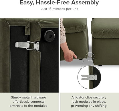 mopio Oversized Modular Sectional Sofa with Fully Removable Covers and Storage, Convertible U, L-Shaped and Sleeper Sectional, Modern Couches with Ottoman Chaise (Olive Green Velvet, 8 Seats, Sleeper)