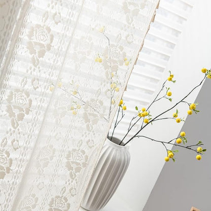 Sutuo Home Boho Sheer Curtains for Nursery Bedroom Kitchen,Bohemian Lace Curtains Crochet Florals Embroidery Handmade Knitted Tassels Vintage Chic Farmhouse Drape Rod Pocket 1 Panel 59" W x 72" L