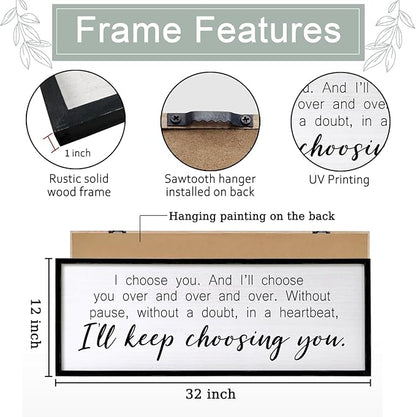 I Choose You Sign Wall Decor Art Above Bed 32X12 Inch I Love You Romantic Wood Framed for Master Bedroom Over Bed I'll Keep Choosing You Sign (Black)