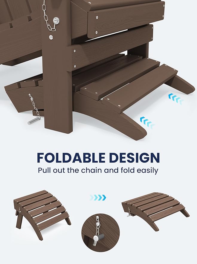 KINGYES Folding Adirondack Ottoman for Adirondack Chair, Brown