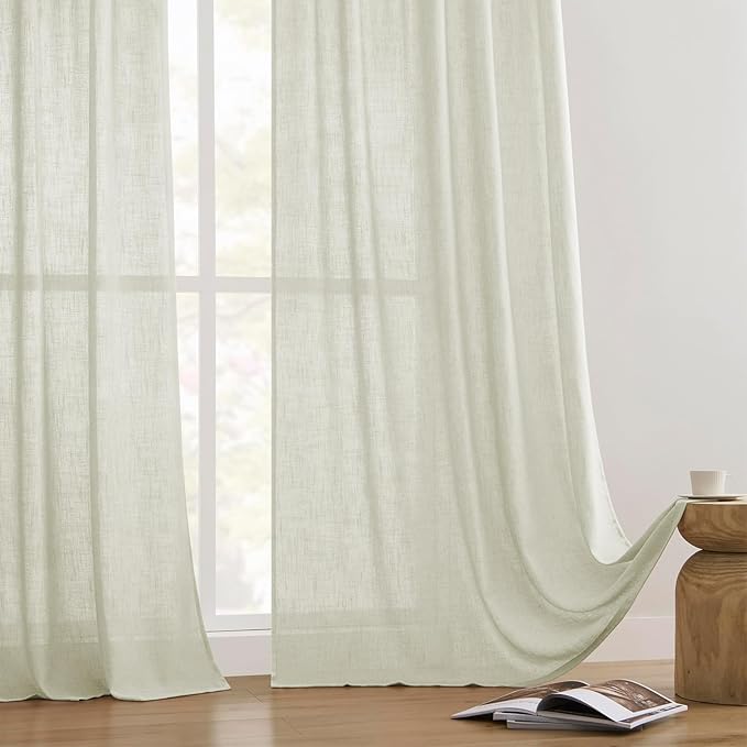 Joydeco Linen Curtains 84 Inch Length 2 Panel Sets,Light Filtering Curtains for Bedroom 52 Inch Wide Living Room Drapes with Back Tabs & Rod Pockets (W52 x L84 Inch, Oatmeal)