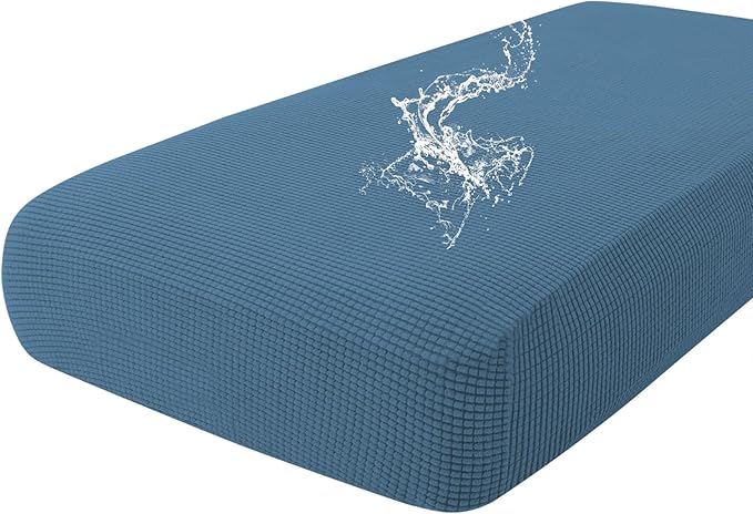 hyha Waterproof Couch Cushion Covers for Pets, Non Slip Sofa Seat Cover for Dogs Washable, Soft Thick Stretch Jacquard Fabric, Sofa Slipcovers with Elastic Bottom (1 Piece for Large, Blue)