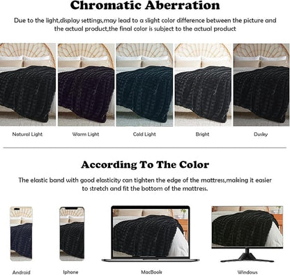 NEWCOSPLAY Faux Fur Twin Blanket Black Bubble Blanket Thick Warm Soft for Couch Sofa Bed 550GSM (Black, Twin(60"x80"))