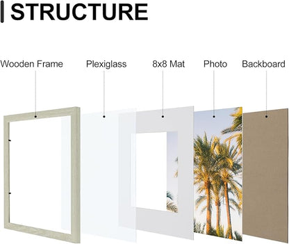 Vittanly 12x12 Picture Frames Set of 9, Shatter Resistant Plexiglass, Display 8x8 Pictures with Mat or 12x12 without Mat, Photo Frames for Wall Mount, Engineered Wood, Driftwood