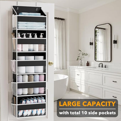 SpaceAid 1 Pack Over The Door Organizer with 5 Large Pockets and 10 Mesh Side Pockets, 5 Layers Door Organizer Hanging with Clear Window for Bedroom, Bathroom, Pantry and Nursery, Black