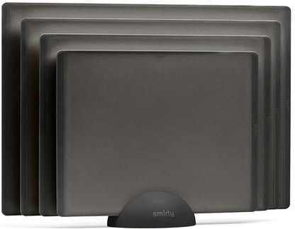 SMIRLY Plastic Cutting Board Set with Holder 4 Pieces, Non-Slip Dishwasher Safe Chopping Boards for Kitchen, Dark Grey