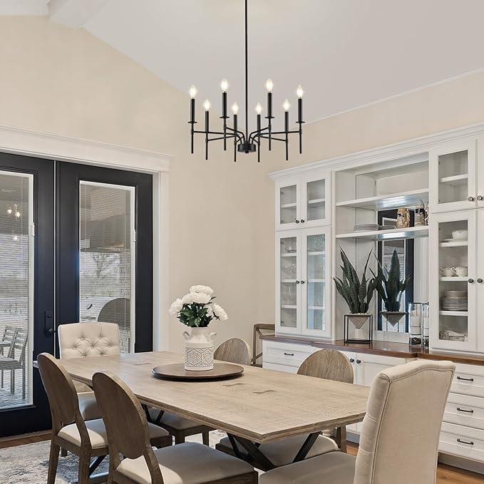 8 Light Black Chandelier Light Fixture, Modern Farmhouse Chandeliers for Dining Room Light Fixture, Metal Candle Pendant Chandelier for Foyer Entryway Stairs Living Room Bedroom Kitchen