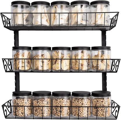 SWOMMOLY Adjustable Wall Mount Spice Rack, 3-Tier Dual-use (Multi-use) Organizer, Black