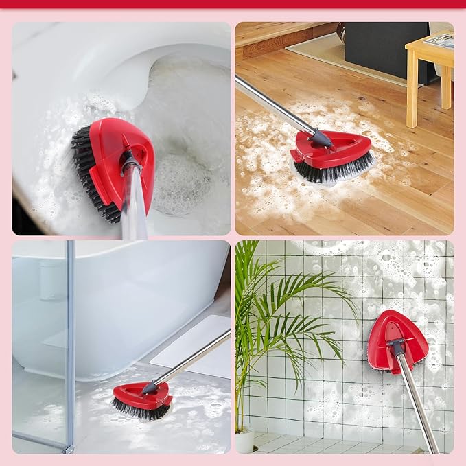 Scrub Brush with Refill Base, Spin Mop Head Scrubber Replacement Compatible with O Cedar EasyWring 1-Tank System, Hard Bristles Floor Scrubber, Tub & Tile Cleaning Brush for Bathroom, Kitchen, Patio