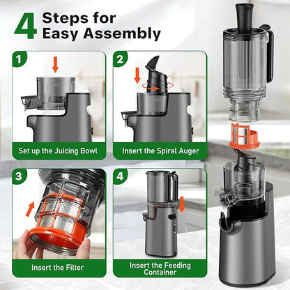 Cold Press Juicer, Juicer Machines with 5.4" Wide Feed Chute for Juice Extractor, Professional Slow Masticating Juicer for Whole Vegetables & Fruits with High Juice Yield, Easy to Clean (Black)