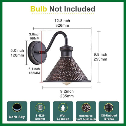 Gooseneck Outdoor Wall Light Fixtures, 2-Pack Farmhouse Barn Lights for Porch, Industrial Oil-Rubbed Bronze Exterior Wall Sconce for Garage, Patio, E26 Base Anti-Rust, Bulb not Included