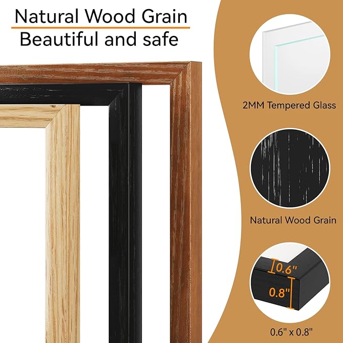 IBUYKE 18x24 Picture Frame,Solid Oak Wood 18x24 Photo Frame with Mat to 16x20,18x24 Picture Frames With Tempered Glass,Wall Mount Display,Home Decor,Black Oak 24 x 18 Frame,UWPF1824B