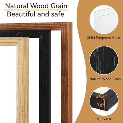 IBUYKE 8x10 Picture Frame,Set of 3,Solid Oak Wood 8x10 Photo Frame with Mat to 5x7,10x8 Picture Frames With Tempered Glass,Tabletop or Wall Mount Display,Home Decor,Black Oak 8 x 10 Frame,UWPF0810B-3