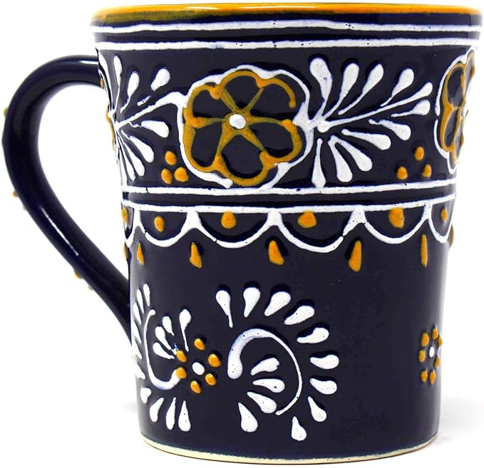 Encantada Handmade Hand-Painted Authentic Mexican Pottery Mugs (2-Pack, Blue Helecho)