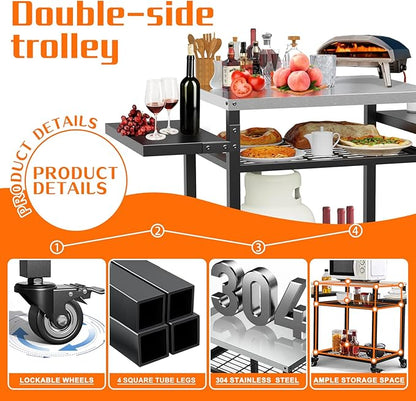 Outdoor Grill Table, Stainless Steel Grill Cart for Blackstone Griddle, Pizza Oven Stand for Onni, Kitchen Cooking Prep Table BBQ Cart for Party, Bar, Camping