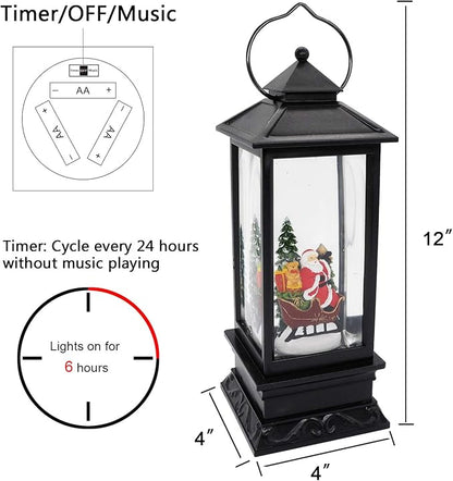 Eldnacele Singing Battery Operated & Plug-in Musical Lighted Christmas Snow Spinning Water Glittering Snow Globe Lantern Home Decoration and Gift, Santa Claus