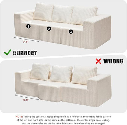 Hobestluk Modular Sectional Sofa Memory Foam Couch Oversized Sectional Sofa 3-Seater with Chaise Cloud Couch with Removable Cover L Shape Sofa for Living Room (Strip White, 3-Seater with Chaise)