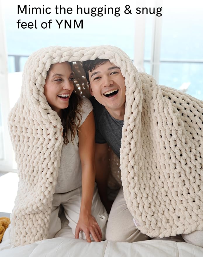YnM Chunky Throw Blanket, Hand Knitted with Chenille Yarn, Skin Friendly, Ventilated and Breathable, Machine Washable, Home Décor Piece for Couch, Sofa and Bed (Butter Cream, 50x60 Inch)