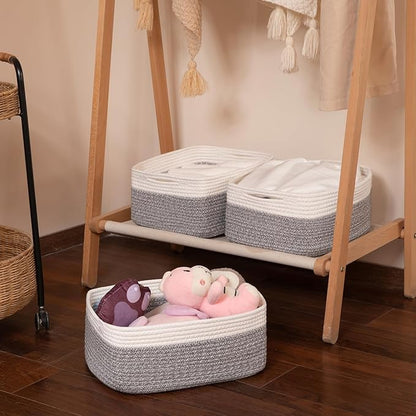 Storage Baskets for Organizing 3 Pack, Woven Baskets for Shelves, Closet Organizer Bins Empty Gift Basket Toy Storage for Toys, Books, Towels, Clothes, 15"x11.42"x6.7", Grey