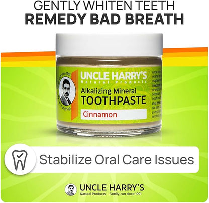Uncle Harry's Cinnamon Remineralizing Toothpaste | Natural Whitening Toothpaste Freshens Breath & Promotes Enamel | Vegan Fluoride Free Paste (4 pack)