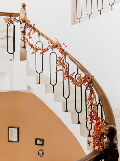 MISSPIN 6FT Pumpkin Berry Garland, Halloween Garland Fall Maple Leaf Artificial Hanging Autumn Vine Leaf Fall Decor Black Maple Fall Leaf Christmas Thanksgiving Halloween Home Decor