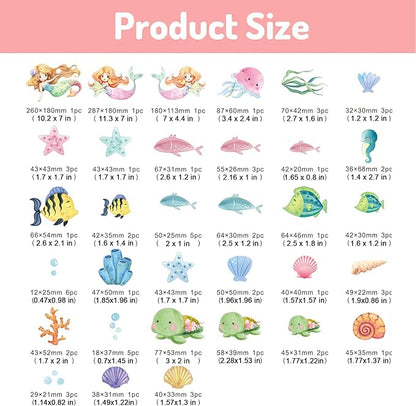 Glow in The Dark Stars Mermaid Wall Decals, Turtle Ocean Fish Stickers for Ceiling, DIY Wall Decor for Nursery Playroom Living Room, Birthday Christmas Gift