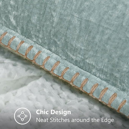 decorUhome Chenille Soft Throw Pillow Covers 18x18 Set of 2, Farmhouse Velvet Neutral Decorative Euro Pillow Covers with Stitched Edge for Couch Sofa Bed Home Decor, Aqua Haze