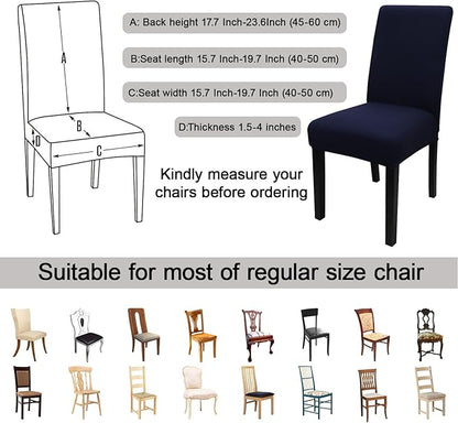 JQinHome 6 Pcs Dining Chair Slipcover,High Stretch Removable Washable Chair Seat Protector Cover for Home Party Hotel Wedding Ceremony (Navy Blue)