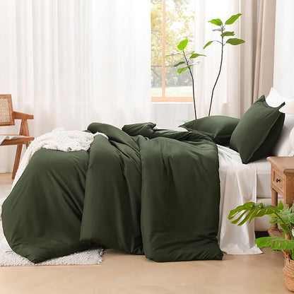 Litanika Comforters Olive Green Oversized Queen Size, 3 Pieces Lightweight Solid Bedding Comforter Set, All Season Fluffy Bed Set (98x98In Comforter & 2 Pillowcases)