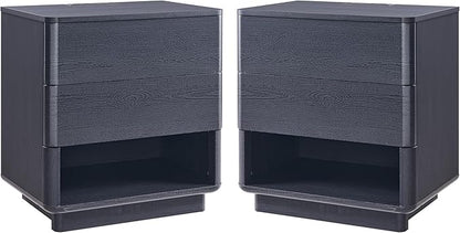 Nightstand Set of 2 with Charging Station, 22" Large Modern Bedside Table with 2 Drawers Storage,Push-to-Open End Table for Bedroom,Living Room,Black