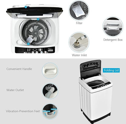 Giantex Portable Washing Machine, 2 in 1 Full Automatic Laundry Washer 1.5Cu.Ft 11lbs Capacity Washing and Spinning Combo 8 Programs 10 Water Levels Energy Saving Top Load Washer for Apartment Dorm