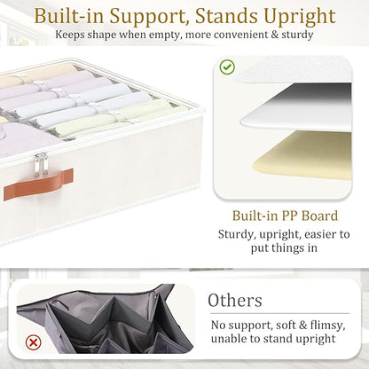 Yawinhe Under Bed Storage, 2 Pack Closet Organizers, Collapsible Container Bags, with Sorting Card Slot and 4 Leather Handles, for Blanket, Bedding, 23.6''Lx11.8''Wx6''H, Beige