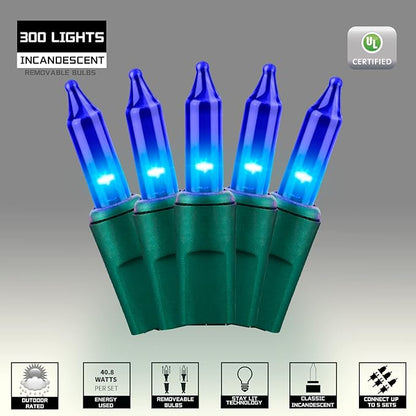 300LIGHTS(2*150L) Blue Extra-Bright with End Connectors Christmas Decorative Lights 19.44m UL Certified Mini String Light Set Waterproof for Home Garden Holiday Tree Party Patio Decor Wedding