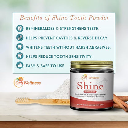 Shine Remineralizing Tooth Powder with Hydroxyapatite, Made in The USA, Flouride Free Tooth Repair, Natural Teeth Whitening Powder, Teeth Polish & Stain Remover, Cinnamon