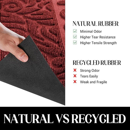 Yimobra Welcome Front Door Mat Outdoor, Heavy Duty Sturdy Non Slip Doormats, Rubber Backing, Low-Profile Entrance Rugs, Absorbent Resist Dirt, Easy Clean Patio Garage Floor Mats, 47X24 Inch, Wine Red