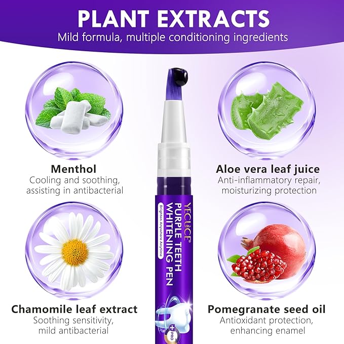 Teeth Whitening Pen 6 Pack, Professional Purple Teeth Whitening Gel for Rapid Stain Removal, No Sensitivity Formula for Sensitive Teeth, Mint Fresh Breath
