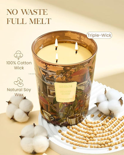 M&SENSE Roasted Coffee Scented Candle, 3 Wick Soy Natural Wax Candles, 35oz 150H Long Lasting, Stress Relief Home Fragrance Housewarming Gifts