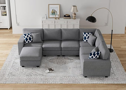 L Lengend Vansen Modular Sectional Sofa U Shaped Couch with Ottoman Modern Reversible Corner Sectional Couch for Living Room (Dark Grey, U Shaped Sofa-2)