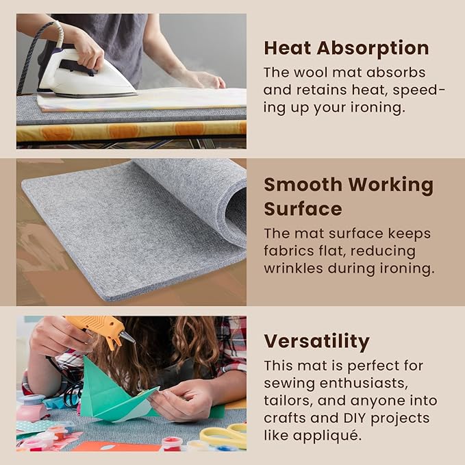 Somime 24x36" Wool Pressing Mat, 100% New Zealand Wool Ironing Mat, Felted Wool Ironing Board for Sewing, Quilting, DIY Crafts, and Embroidery