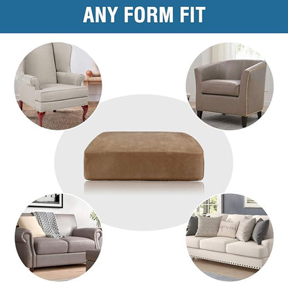 H.VERSAILTEX Velvet Stretch Couch Cushion Cover Plush Cushion Slipcover for Chair Loveseat Sofa Cushion Furniture Protector Seat Cushion Sofa Cover (3 Piece Sofa Cushion Covers, Camel)