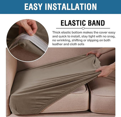 H.VERSAILTEX Velvet Stretch Couch Cushion Cover Plush Cushion Slipcover for Chair Loveseat Sofa Cushion Furniture Protector Seat Cushion Sofa Cover (2 Piece Medium Sofa Cushion Covers, Mocha)