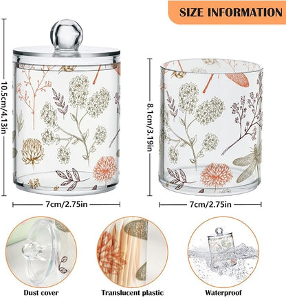 2 Pack Qtip Holder Organizer Dispenser Dragonfly Pattern Bathroom Storage Canister Cotton Ball Holder Container for Cotton Swabs/Pads/Floss