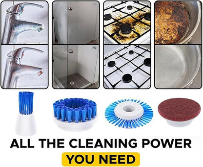 Electric Scrubber Power Cordless, Portable 360 Handheld Washing Cleaning Machine with 6 Replaceable Brush Heads, High Rotation for Bathroom, Floor, Kitchen, Car, Sink, Wall, Window