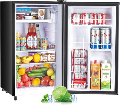 Upgraded Mini Fridge with Freezer 3.2 Cu.Ft Compact Dorm Refrigerator Small Cooler for Bedroom Office, Single Door Adjustable Thermostat Low Noise, 17.5" D x 17.7" W x 31.5" H, Black
