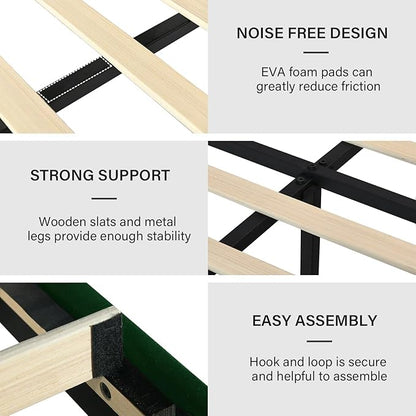 Queen Size Bed Frame, Velvet Upholstered Platform Bed with Vertical Channel Tufted Headboard and Footboard, No Box Spring Required, Easy Assembly, Green